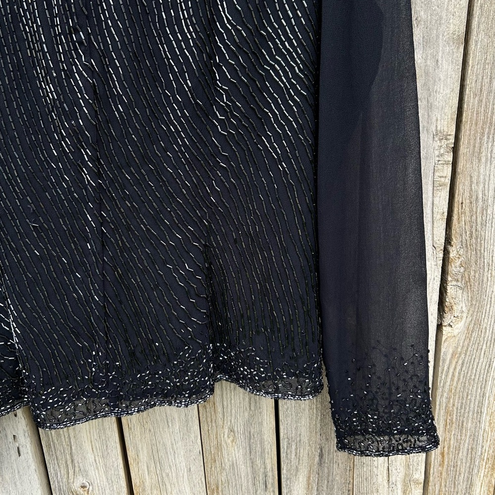 Vintage Y2K Jkara Beaded Sheer Blouse Top Polyester Black 8 - Picture 12 of 16